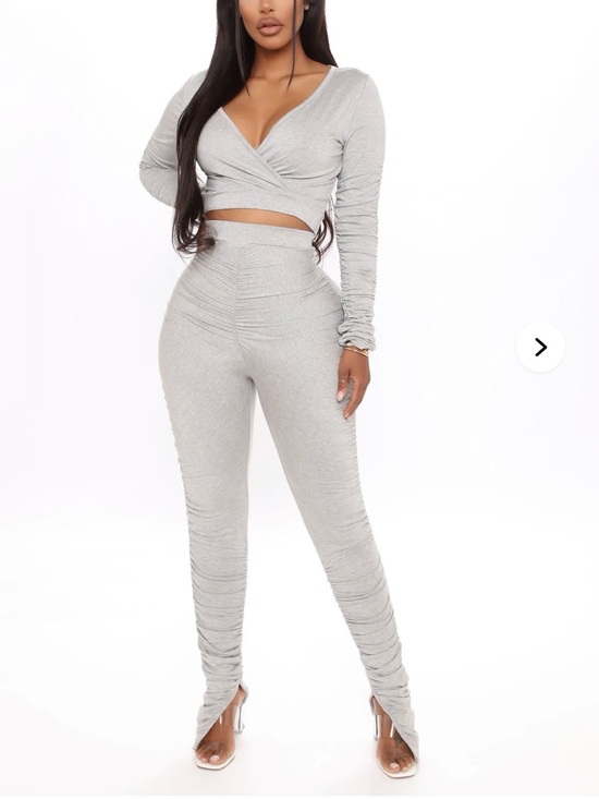 Fashion Nova Pants - Fashion Nova Ruched High-Waist Leggings & Crop Top Set - Gray
